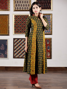 Green Yellow Maroon Black Ajrakh Hand Block Printed Kurta in Natural Colors - K108F1598