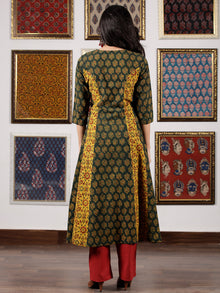 Green Yellow Maroon Black Ajrakh Hand Block Printed Kurta in Natural Colors - K108F1598