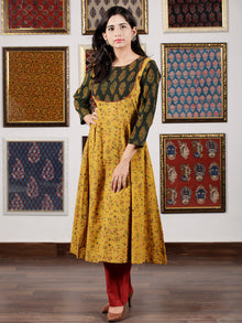 Mustard Green Red Black Ajrakh Hand Block Printed Kurta in Natural Colors - K109F1650