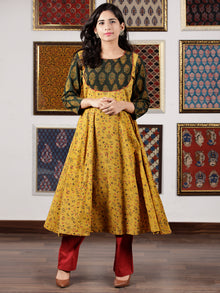 Mustard Green Red Black Ajrakh Hand Block Printed Kurta in Natural Colors - K109F1650