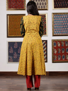 Mustard Green Red Black Ajrakh Hand Block Printed Kurta in Natural Colors - K109F1650