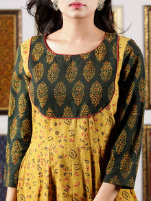 Mustard Green Red Black Ajrakh Hand Block Printed Kurta in Natural Colors - K109F1650