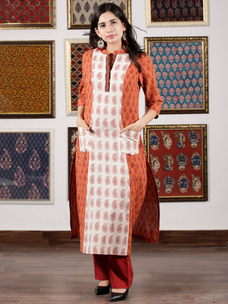 Dark Peach Ivory Maroon Bagh Printed Kurta in Natural Colors - K110F1708
