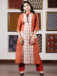 Dark Peach Ivory Maroon Bagh Printed Kurta in Natural Colors - K110F1708