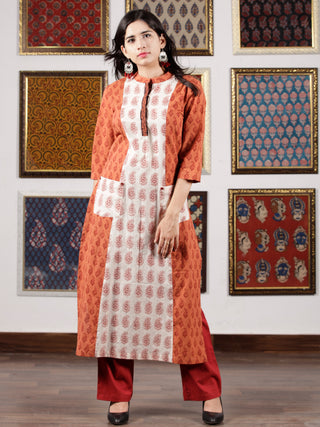 Dark Peach Ivory Maroon Bagh Printed Kurta in Natural Colors - K110F1708
