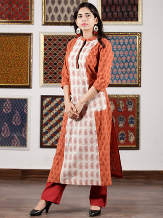 Dark Peach Ivory Maroon Bagh Printed Kurta in Natural Colors - K110F1708
