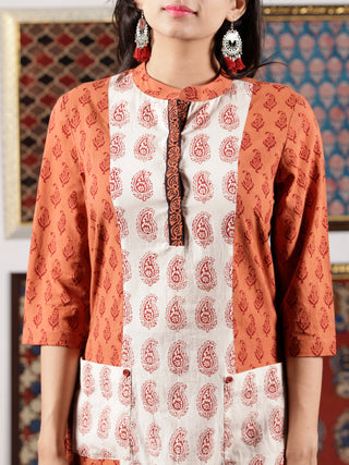 Dark Peach Ivory Maroon Bagh Printed Kurta in Natural Colors - K110F1708