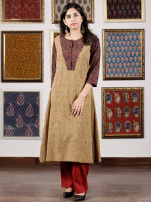 Brown Maroon Black Ajrakh Hand Block Printed Kurta in Natural Colors - K111F1609