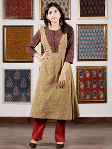 Brown Maroon Black Ajrakh Hand Block Printed Kurta in Natural Colors - K111F1609