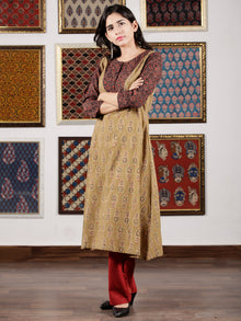 Brown Maroon Black Ajrakh Hand Block Printed Kurta in Natural Colors - K111F1609