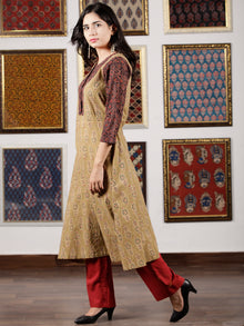 Brown Maroon Black Ajrakh Hand Block Printed Kurta in Natural Colors - K111F1609
