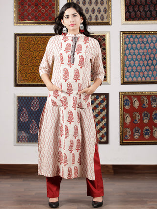 Ivory Maroon Black Bagh Printed Kurta in Natural Colors - K110F1703