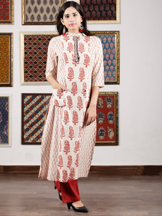 Ivory Maroon Black Bagh Printed Kurta in Natural Colors - K110F1703