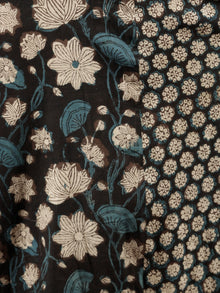 Black Indigo Beige Hand Block Printed Cotton Long Dress With Cold Shoulders  - D307F1365