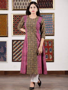 Purple Beige Black Ajrakh Hand Block Printed Kurta in Natural Colors - K112F1523