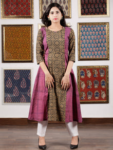 Purple Beige Black Ajrakh Hand Block Printed Kurta in Natural Colors - K112F1523