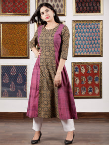Purple Beige Black Ajrakh Hand Block Printed Kurta in Natural Colors - K112F1523