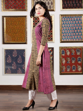 Purple Beige Black Ajrakh Hand Block Printed Kurta in Natural Colors - K112F1523