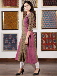 Purple Beige Black Ajrakh Hand Block Printed Kurta in Natural Colors - K112F1523