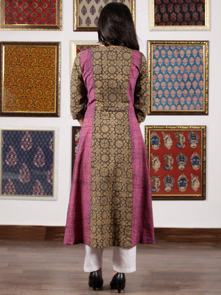 Purple Beige Black Ajrakh Hand Block Printed Kurta in Natural Colors - K112F1523