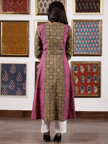 Purple Beige Black Ajrakh Hand Block Printed Kurta in Natural Colors - K112F1523