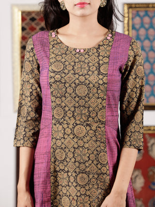 Purple Beige Black Ajrakh Hand Block Printed Kurta in Natural Colors - K112F1523