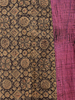 Purple Beige Black Ajrakh Hand Block Printed Kurta in Natural Colors - K112F1523