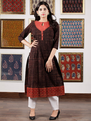 Brown Maroon Beige Black Ajrakh Hand Block Printed Kurta in Natural Colors - K113F1507