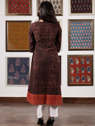 Brown Maroon Beige Black Ajrakh Hand Block Printed Kurta in Natural Colors - K113F1507