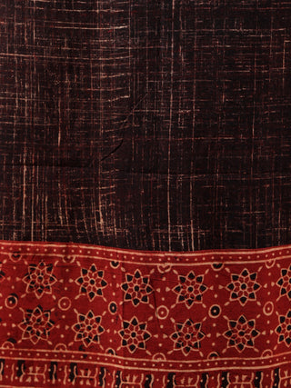 Brown Maroon Beige Black Ajrakh Hand Block Printed Kurta in Natural Colors - K113F1507