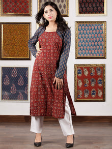 Indigo Maroon Beige Black Ajrakh Hand Block Printed Kurta in Natural Colors - K114F1525