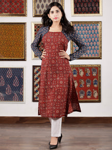 Indigo Maroon Beige Black Ajrakh Hand Block Printed Kurta in Natural Colors - K114F1525