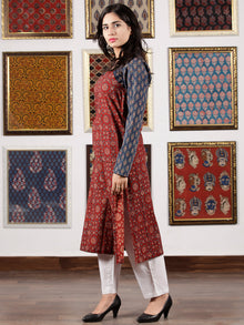 Indigo Maroon Beige Black Ajrakh Hand Block Printed Kurta in Natural Colors - K114F1525