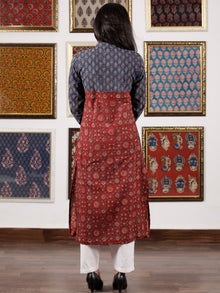 Indigo Maroon Beige Black Ajrakh Hand Block Printed Kurta in Natural Colors - K114F1525