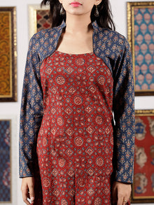 Indigo Maroon Beige Black Ajrakh Hand Block Printed Kurta in Natural Colors - K114F1525
