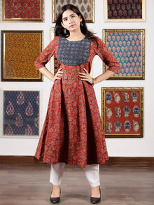 Indigo Maroon Beige Black Ajrakh Hand Block Printed Kurta in Natural Colors - K115F1643