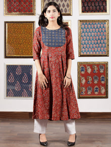 Indigo Maroon Beige Black Ajrakh Hand Block Printed Kurta in Natural Colors - K115F1643