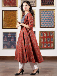 Indigo Maroon Beige Black Ajrakh Hand Block Printed Kurta in Natural Colors - K115F1643