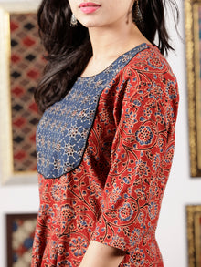 Indigo Maroon Beige Black Ajrakh Hand Block Printed Kurta in Natural Colors - K115F1643
