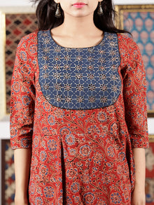Indigo Maroon Beige Black Ajrakh Hand Block Printed Kurta in Natural Colors - K115F1643
