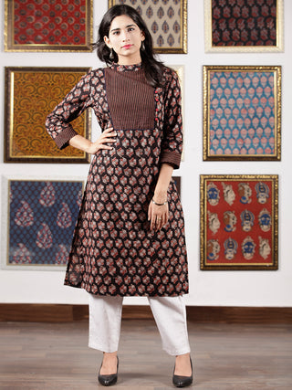 Black Maroon Ivory Ajrakh Hand Block Printed Kurta in Natural Colors - K116F1596