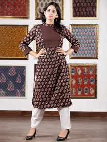 Black Maroon Ivory Ajrakh Hand Block Printed Kurta in Natural Colors - K116F1596