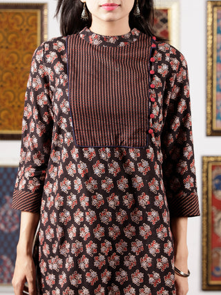 Black Maroon Ivory Ajrakh Hand Block Printed Kurta in Natural Colors - K116F1596