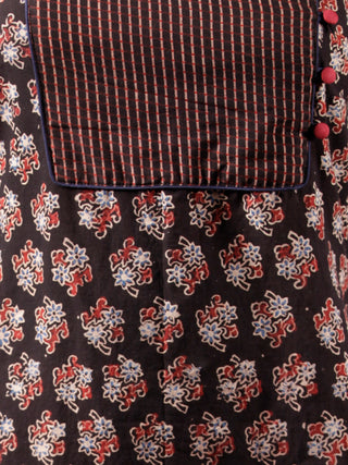 Black Maroon Ivory Ajrakh Hand Block Printed Kurta in Natural Colors - K116F1596