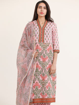 Jashn Saima Set Of Kurta Pants Kota Doria Dupatta