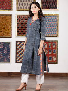 Indigo Ivory Red Ajrakh Hand Brushed & Hand Block Printed Kurta in Natural Colors - K117F1510