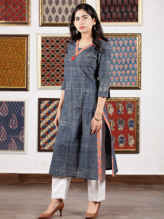 Indigo Ivory Red Ajrakh Hand Brushed & Hand Block Printed Kurta in Natural Colors - K117F1510