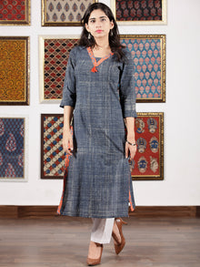 Indigo Ivory Red Ajrakh Hand Brushed & Hand Block Printed Kurta in Natural Colors - K117F1510