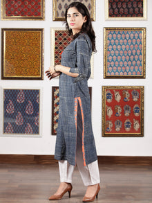Indigo Ivory Red Ajrakh Hand Brushed & Hand Block Printed Kurta in Natural Colors - K117F1510