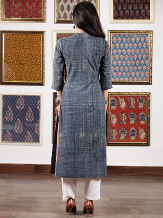 Indigo Ivory Red Ajrakh Hand Brushed & Hand Block Printed Kurta in Natural Colors - K117F1510